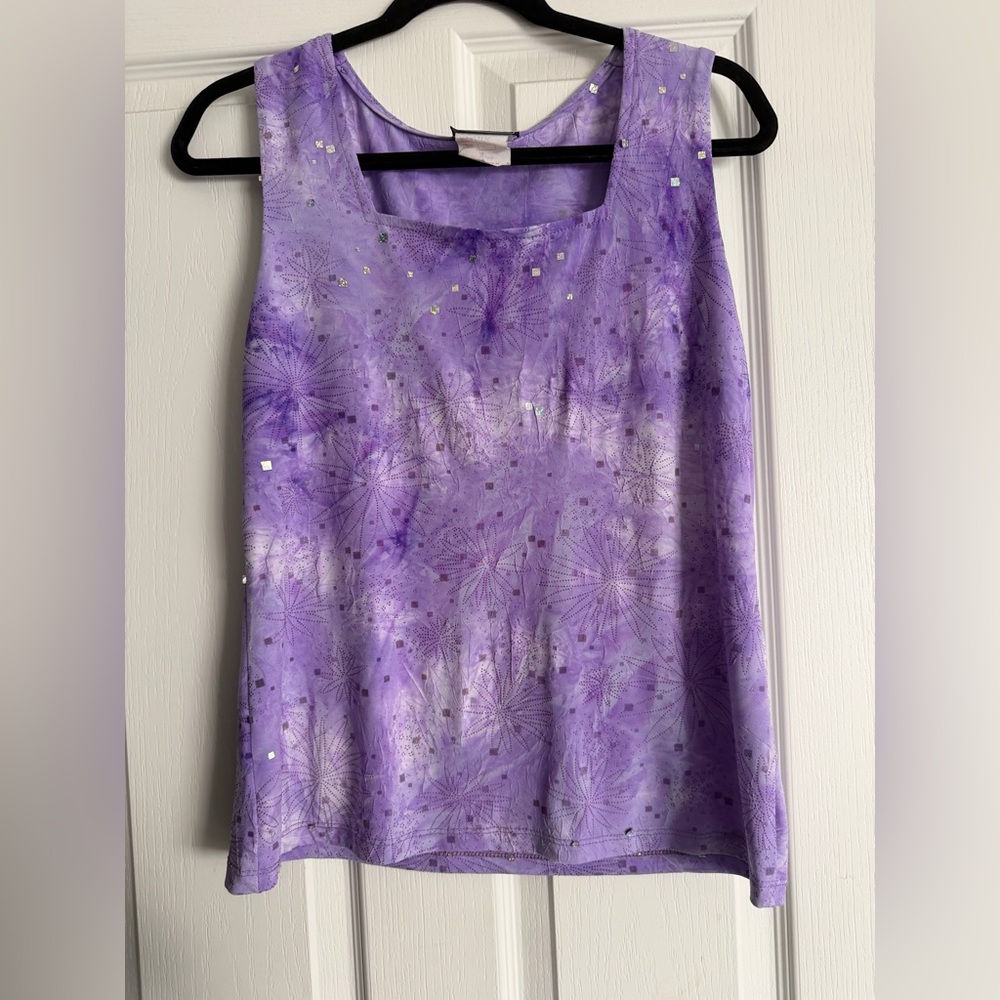 Y2K Sleeveless Lavender Floral Sparkle Tank Top